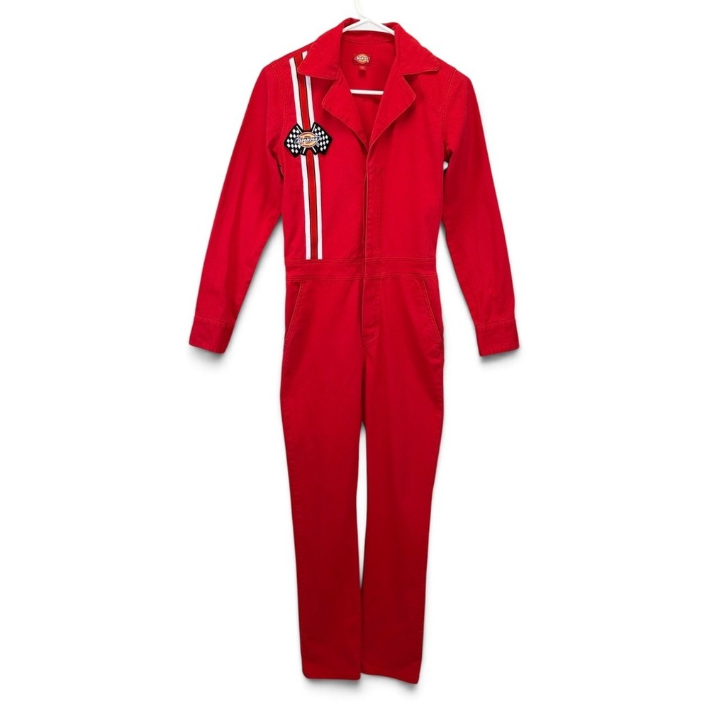 Dickies Racing Red Long Sleeve Coverall Jumpsuit Graphic Patch Unisex Size XS